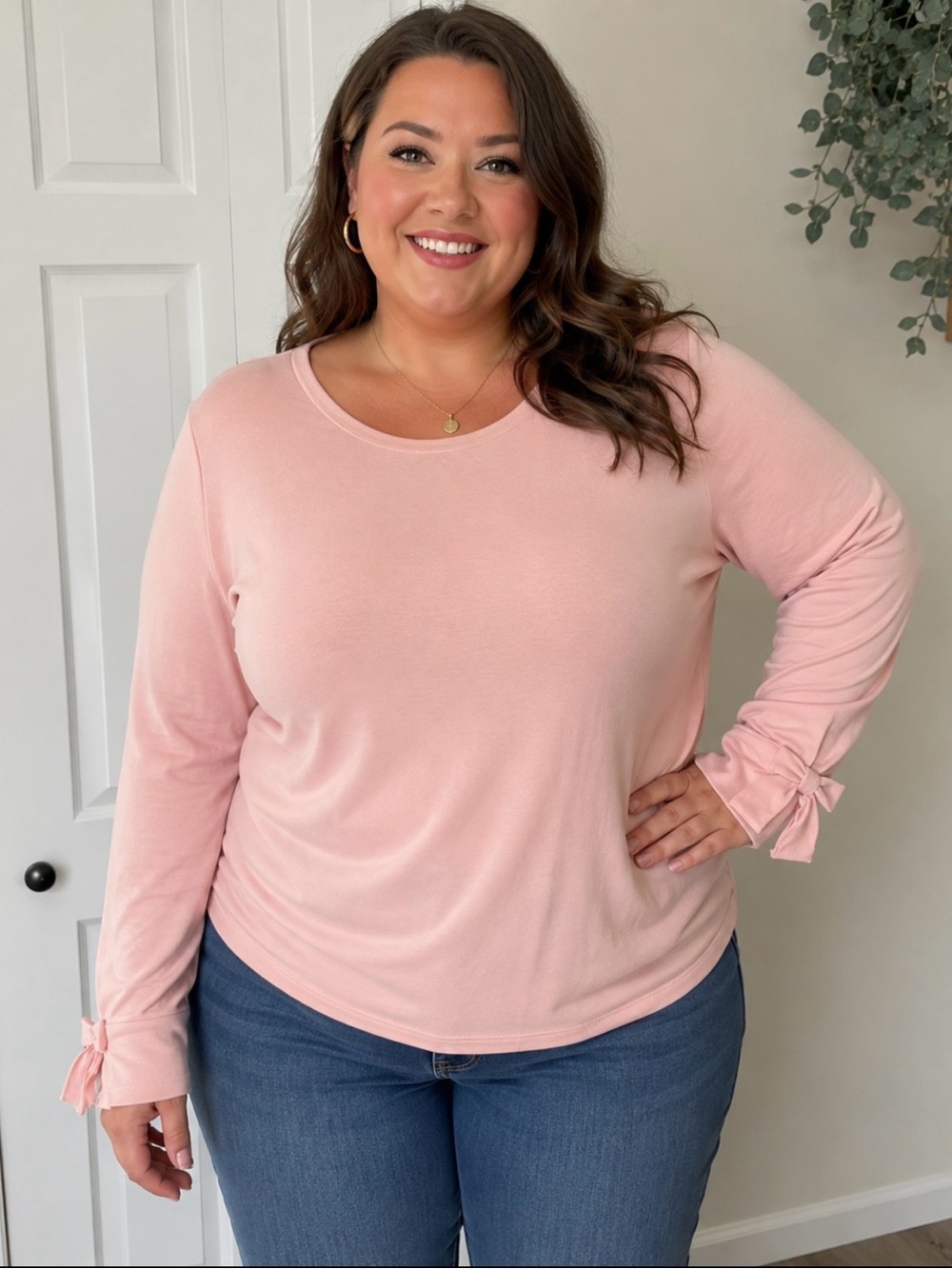 Kaari Blue Women’s XL Pink Long Sleeve Top with Ruffle Cuffs
